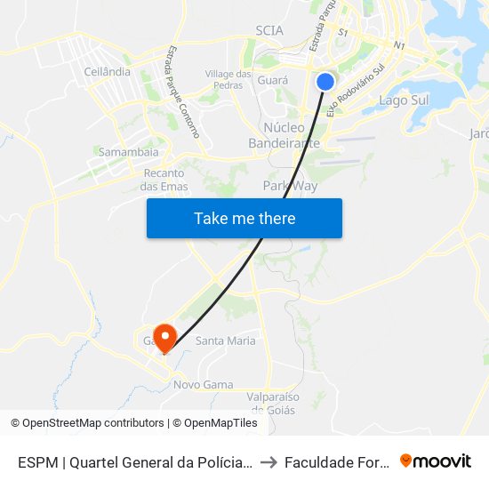 ESPM | Quartel General da Polícia Militar to Faculdade Fortium map