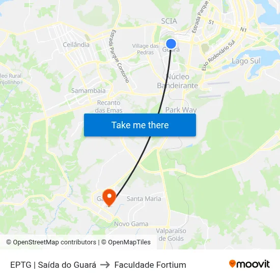 EPTG | Saída do Guará to Faculdade Fortium map