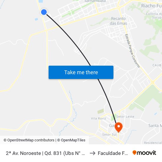 2ª Av. Noroeste | Qd. 831 (Ubs N° 11 / EC 831) to Faculdade Fortium map