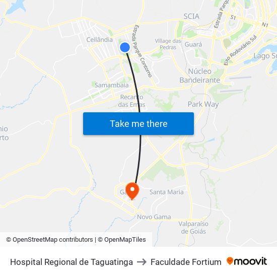 Hospital Regional de Taguatinga to Faculdade Fortium map