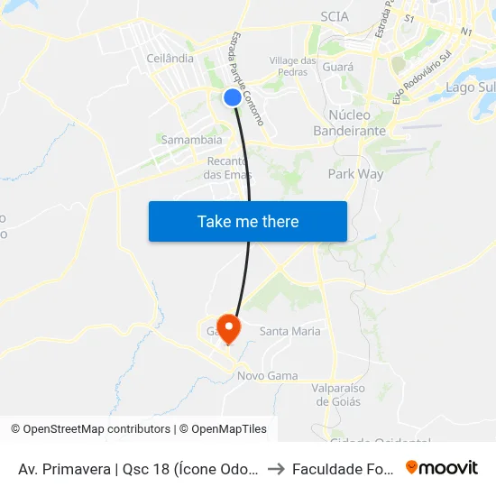 Av. Primavera | Qsc 18 (Ícone Odontologia) to Faculdade Fortium map