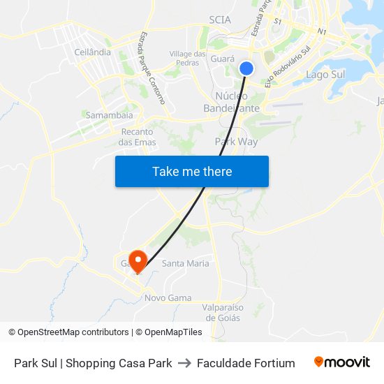 Park Sul | Shopping Casa Park to Faculdade Fortium map