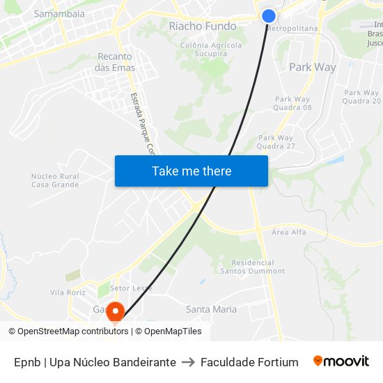 Epnb | Upa Núcleo Bandeirante to Faculdade Fortium map