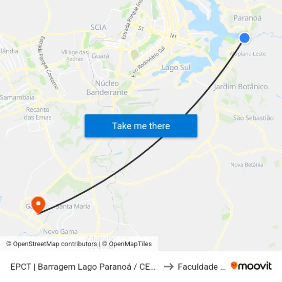 EPCT | Barragem Lago Paranoá / CEB Geração de Energia to Faculdade Fortium map