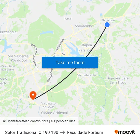 Setor Tradicional Q 190 190 to Faculdade Fortium map