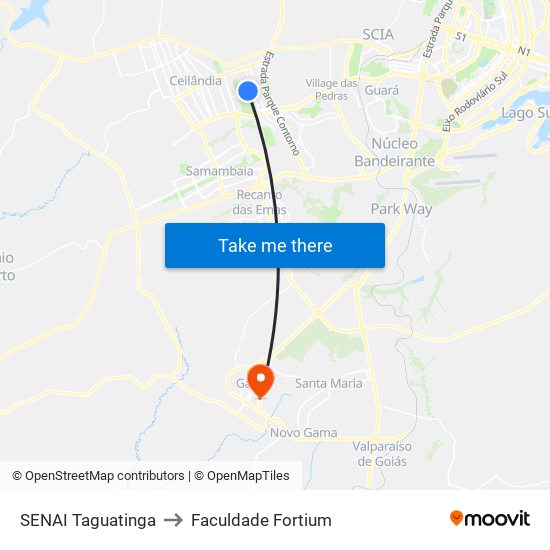 SENAI Taguatinga to Faculdade Fortium map