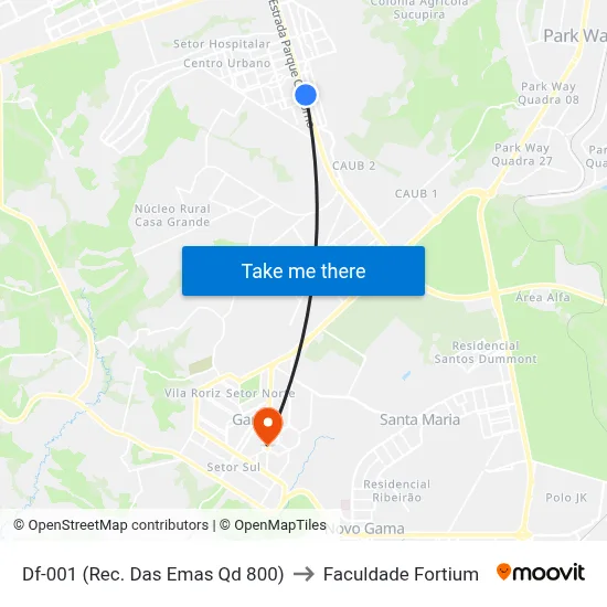 Df-001 (Rec. Das Emas Qd 800) to Faculdade Fortium map