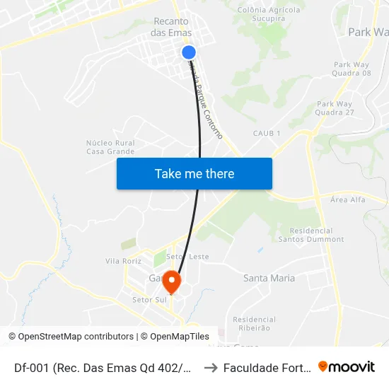 Df-001 (Rec. Das Emas Qd 402/Caesb) to Faculdade Fortium map