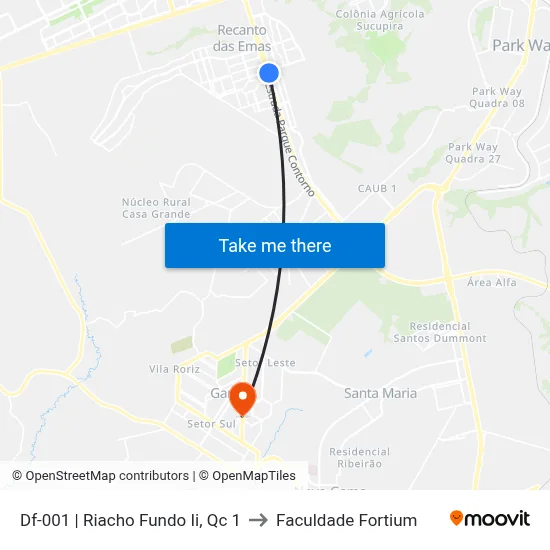 Df-001 | Riacho Fundo Ii, Qc 1 to Faculdade Fortium map