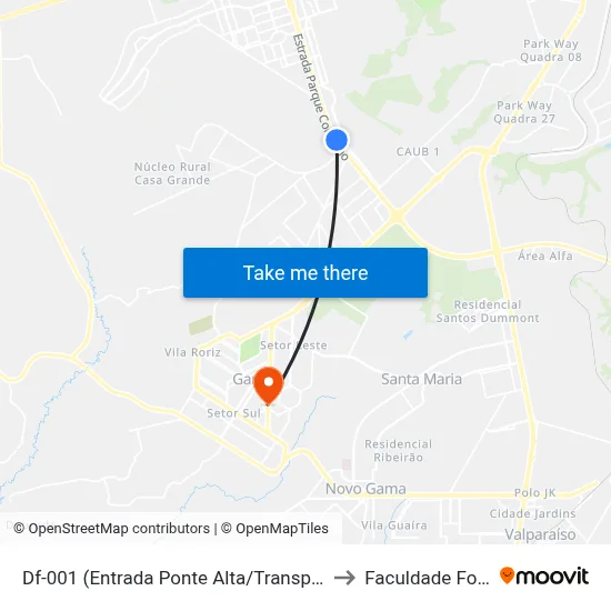 Df-001 (Entrada Ponte Alta/Transportadoras) to Faculdade Fortium map