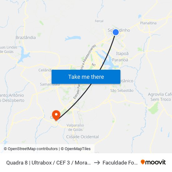 Quadra 8 | Ultrabox / CEF 3 / Morada Mineira to Faculdade Fortium map