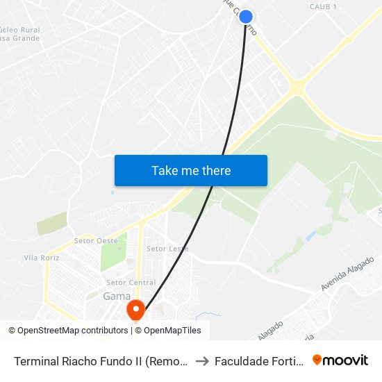 Terminal Riacho Fundo II (Remover) to Faculdade Fortium map