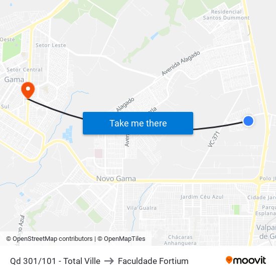 Qd 301/101 - Total Ville to Faculdade Fortium map