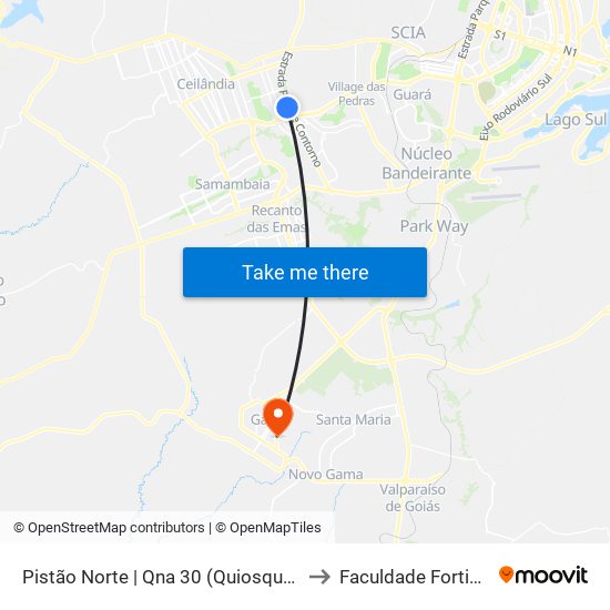 Pistão Norte | Qna 30 (Quiosques) to Faculdade Fortium map