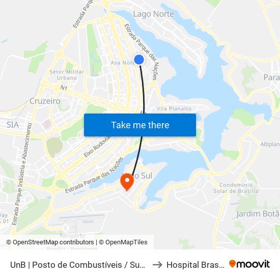 UnB | Posto de Combustíveis / Subway to Hospital Brasília map