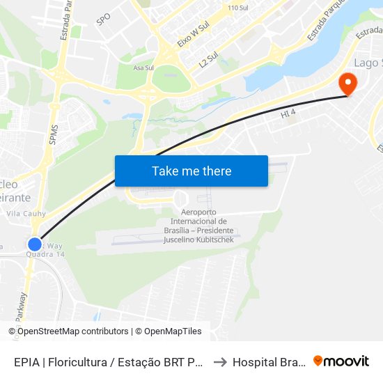 EPIA | Floricultura / Estação BRT Park Way to Hospital Brasília map