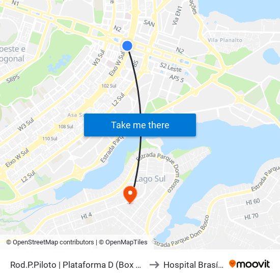 Rod.P.Piloto | Plataforma D (Box 16) to Hospital Brasília map