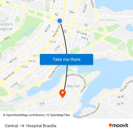 Central to Hospital Brasília map
