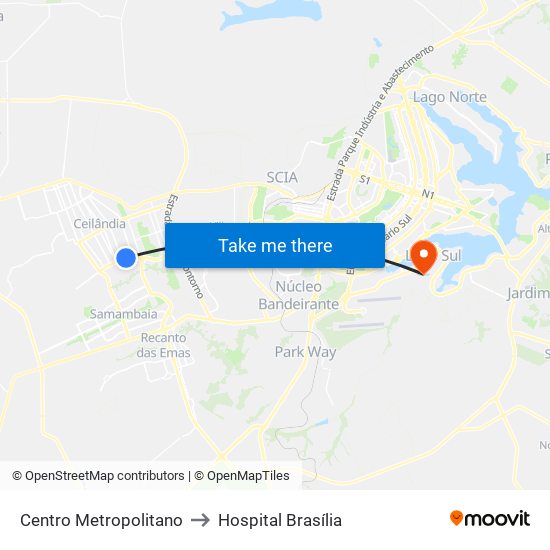 Centro Metropolitano to Hospital Brasília map