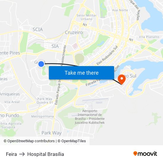 Feira to Hospital Brasília map