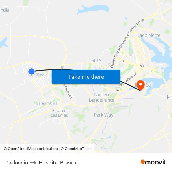 Ceilândia to Hospital Brasília map