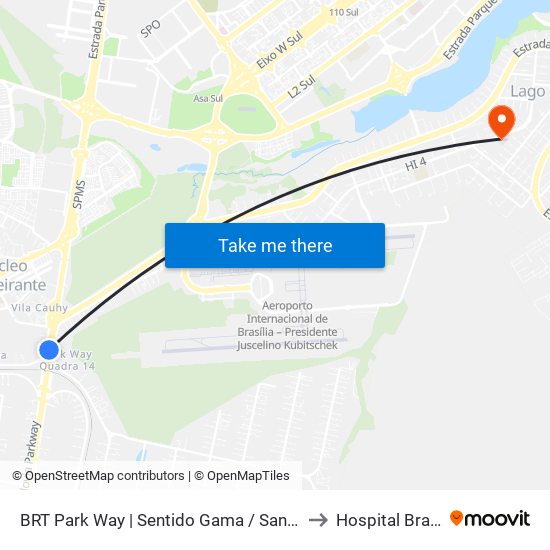 BRT Park Way | Sentido Gama / Santa Maria to Hospital Brasília map