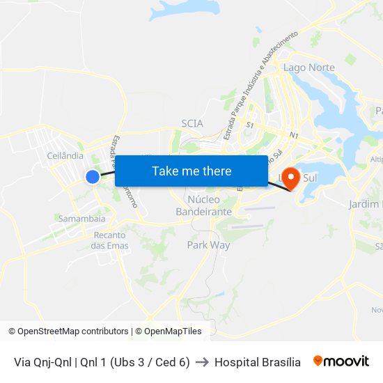 Via Qnj-Qnl | Qnl 1 (Ubs 3 / Ced 6) to Hospital Brasília map