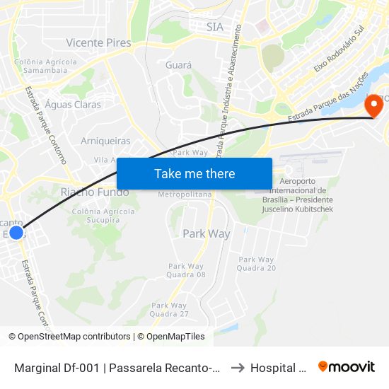 Marginal Df-001 | Passarela Recanto-Riacho II (Recanto) to Hospital Brasília map