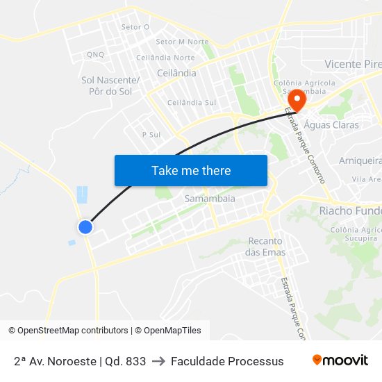 2ª Av. Noroeste | Qd. 833 to Faculdade Processus map