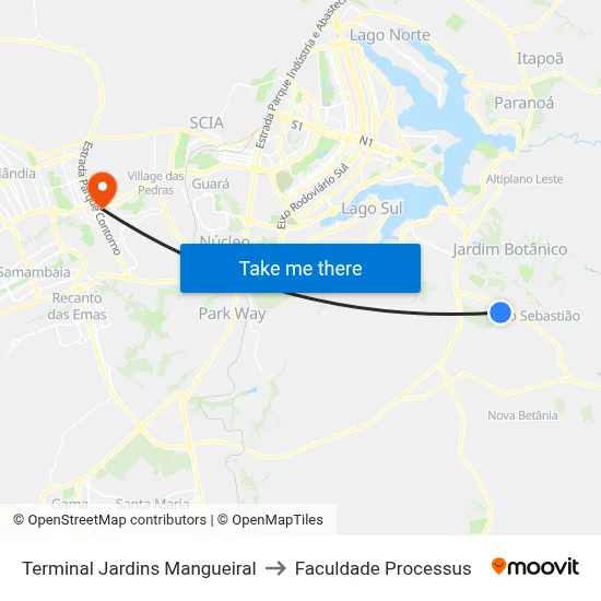 Terminal Jardins Mangueiral to Faculdade Processus map
