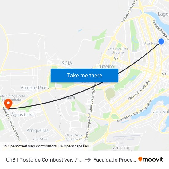 UnB | Posto de Combustíveis / Subway to Faculdade Processus map