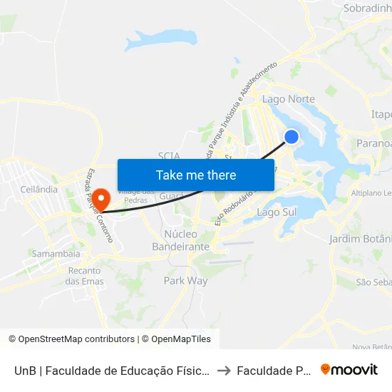 UnB | Faculdade de Educação Física / Centro Olímpico to Faculdade Processus map