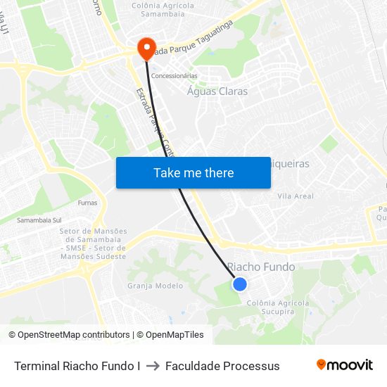 Terminal Riacho Fundo I to Faculdade Processus map
