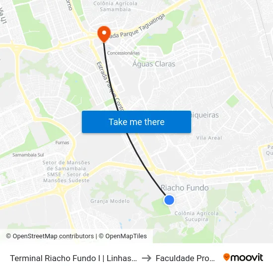 Terminal Riacho Fundo I | Linhas p/ Brasília to Faculdade Processus map