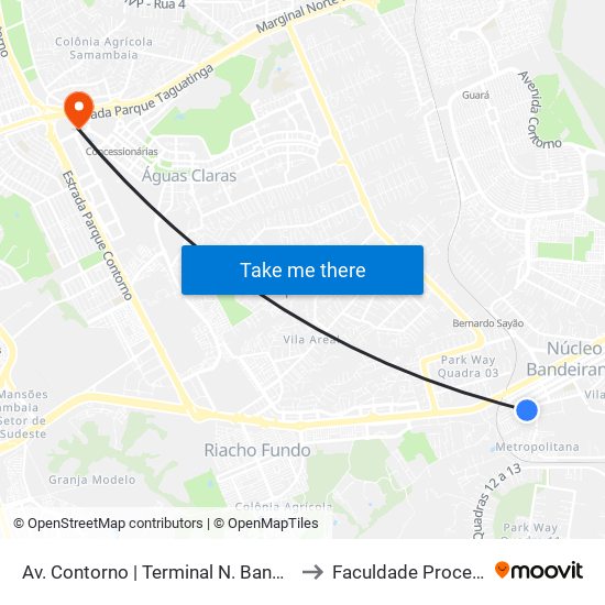 Av. Contorno | Terminal N. Bandeirante to Faculdade Processus map