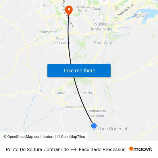 Ponto De Soltura Cootranride to Faculdade Processus map