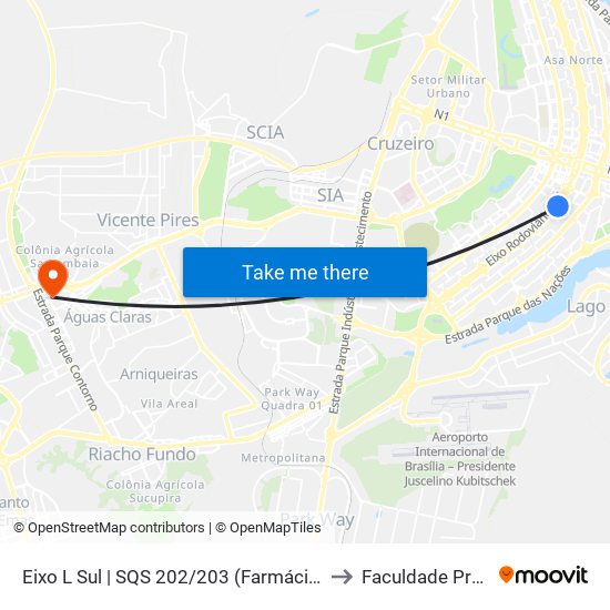 Eixo L Sul | SQS 202/203 (Farmácia de Alto Custo) to Faculdade Processus map