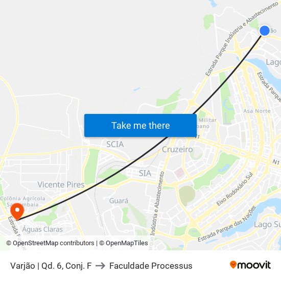 Varjão | Qd. 6, Conj. F to Faculdade Processus map