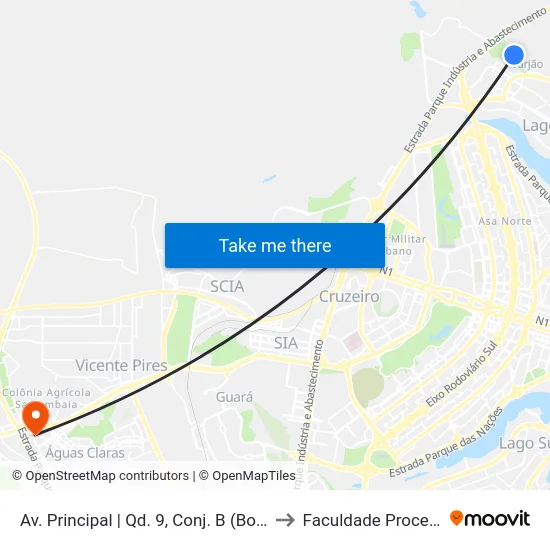 Av. Principal | Qd. 9, Conj. B (Bonanza) to Faculdade Processus map