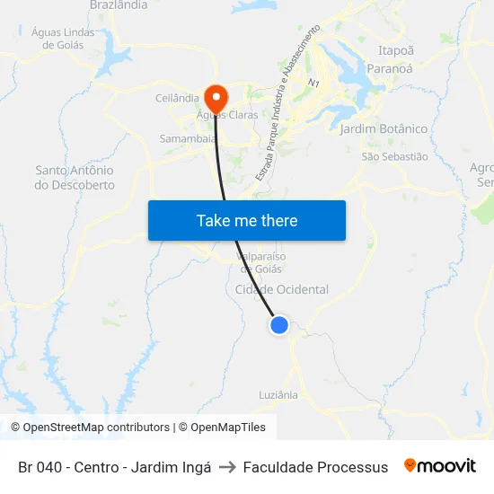 Br 040 - Centro - Jardim Ingá to Faculdade Processus map