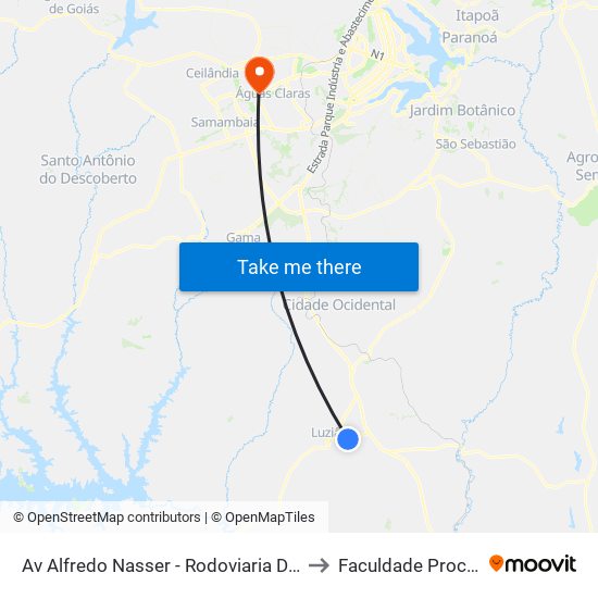 Av Alfredo Nasser - Rodoviaria De Luziania to Faculdade Processus map