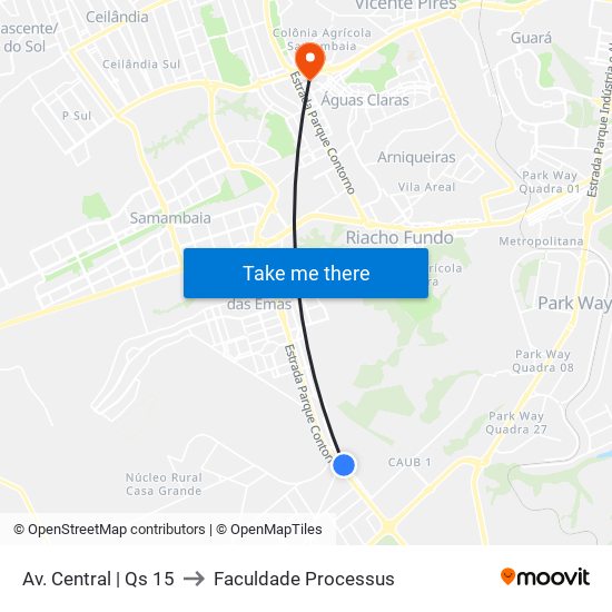 Av. Central | Qs 15 to Faculdade Processus map