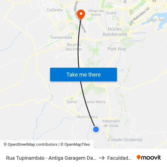 Rua Tupinambás - Antiga Garagem Da Utb/Anapolina (Sentido Céu Azul) to Faculdade Processus map