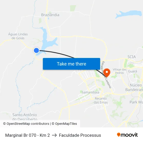 Marginal Br 070 - Km 2 to Faculdade Processus map