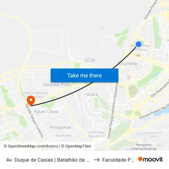 Av. Duque de Caxias | Batalhão da Guarda Presidencial to Faculdade Processus map