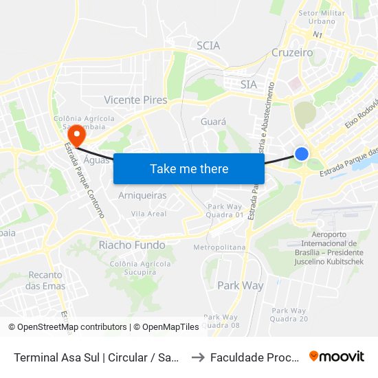 Terminal Asa Sul | Circular / Samambaia to Faculdade Processus map