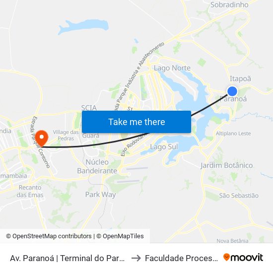Av. Paranoá | Terminal do Paranoá to Faculdade Processus map
