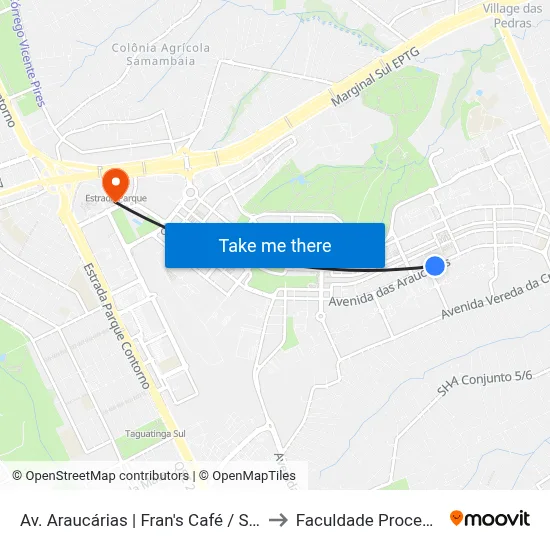 Av. Araucárias | Fran's Café / Sigma to Faculdade Processus map