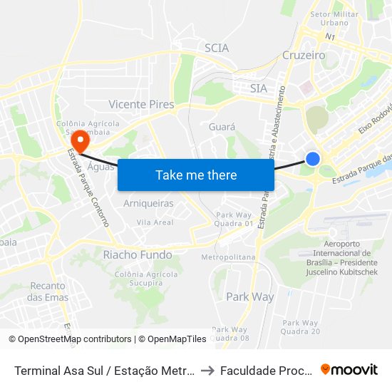 Terminal Asa Sul / Estação Metrô Asa Sul to Faculdade Processus map