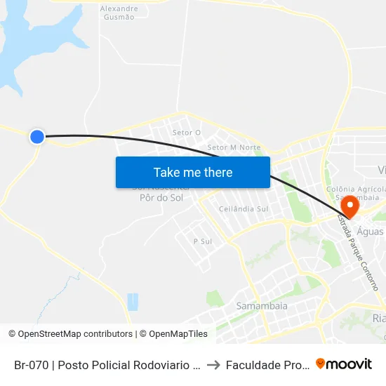 Br-070 | Posto Policial Rodoviario Sentido Goiás to Faculdade Processus map